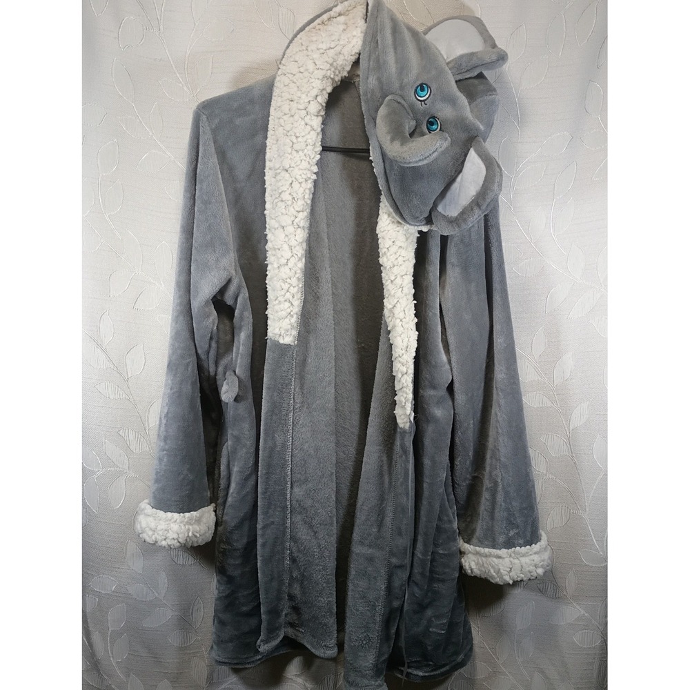 Elephant Plush Robe Grey Sherpa Lined Novelty Hooded Bathrobe XL